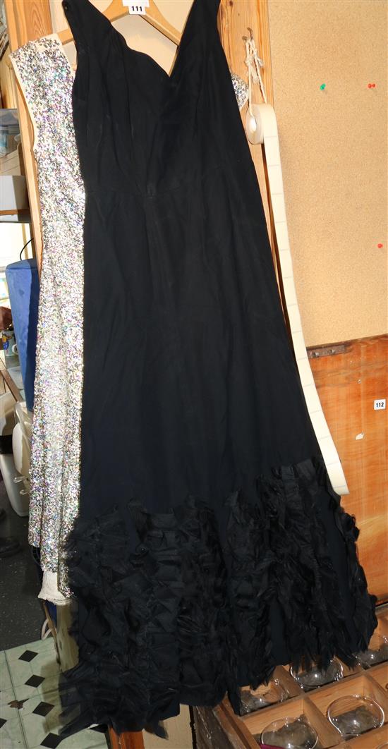1950s sequinned dress & 1950s black dress with net ruffles